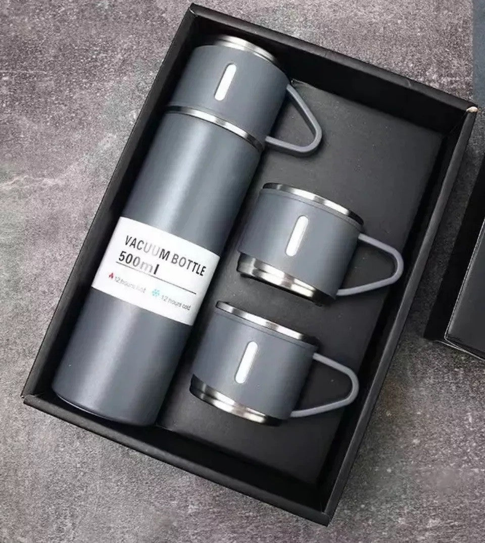 Termo SET VACUUM FLASK 500ML + 3 Pocillos Acero Inoxidable