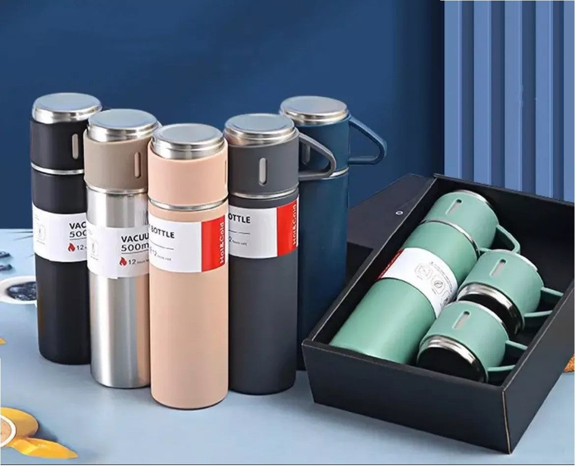 Termo SET VACUUM FLASK 500ML + 3 Pocillos Acero Inoxidable